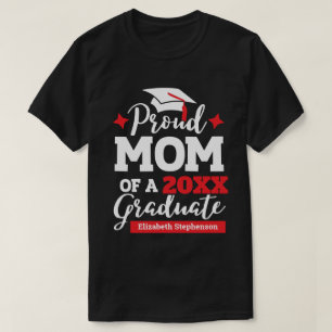T-shirt Fier maman de la diplômée rouge & blanc