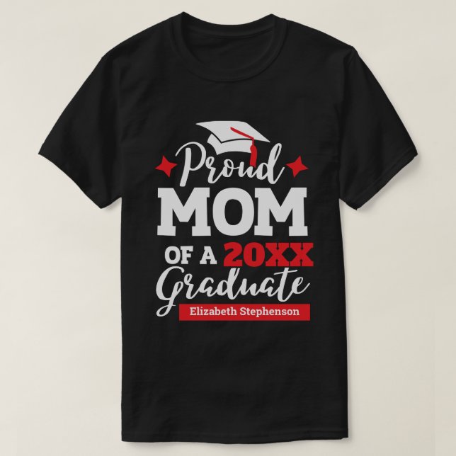 T-shirt Fier maman de la diplômée rouge & blanc (Design devant)