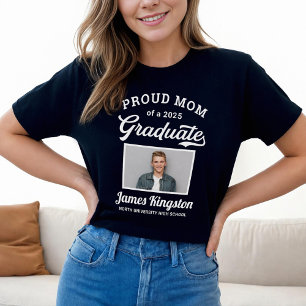 T-shirt Fier maman d'une photo personnalisée noire de 2024