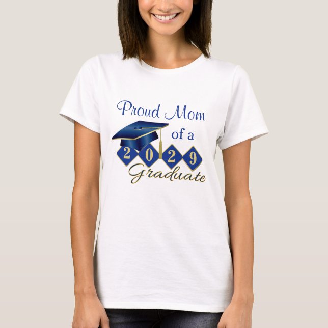 T-shirt Fier Maman Graduation Bleu & Or (Devant)