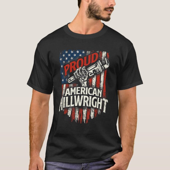 T-shirt Fier mécanicien industriel américain Drapeau améri (Devant)