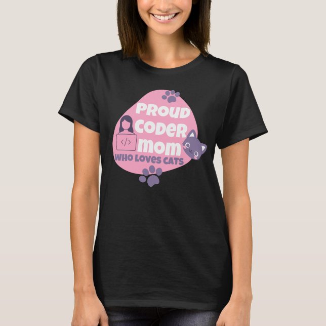 T-SHIRT FIER MOM CODER QUI AIME LES CHATS - MOM CODER (Devant)