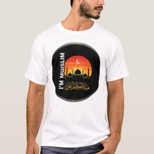 T-shirt Fier Musulman Sunset Badge Design - Bouton Islamiq