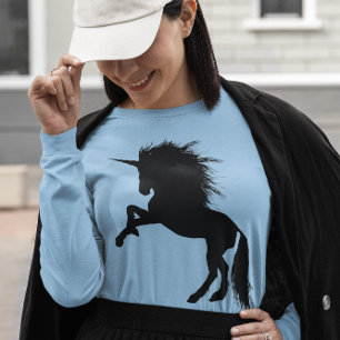 T-shirt Fier noir Unicorne Silhouette Imaginaire animal, Z
