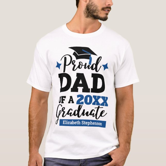 T-shirt Fier papa d'un diplômé de 2023 noir bleu nom casqu (Devant)
