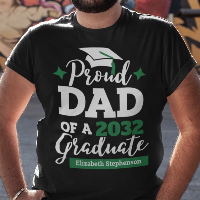 T-shirt Fier papa d'un diplômé de 2023 noir vert nom casqu (Créateur téléchargé)
