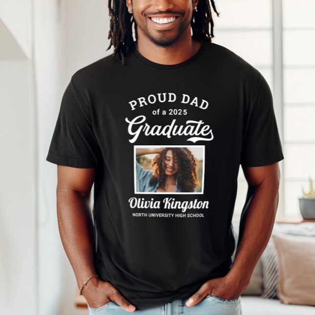 T-shirt Fier papa d'une photo personnalisée noire de 2025 (Créateur téléchargé)