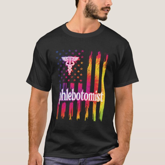 T-shirt Fier Phlebotomiste US Drapeau Phlebotomie (Devant)