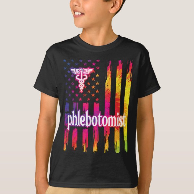 T-shirt Fier Phlebotomiste US Drapeau Phlebotomie (Devant)