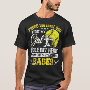 T-shirt Fier Softball Papa Girl Stole Mon Coeur Softball D