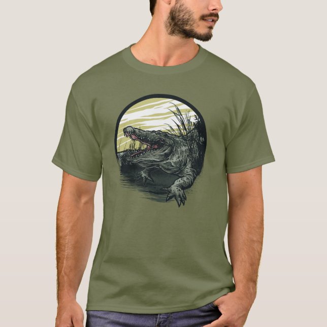 T-shirt Fierce Alligator Swamp Illustration Art (Devant)