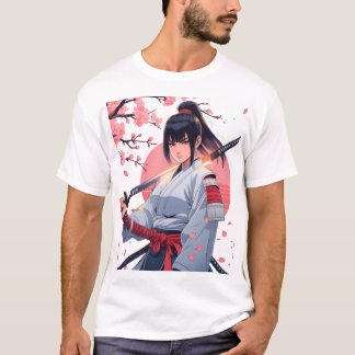 T-shirt Fierce Anime Samurai fille Katana |Guerrier japona