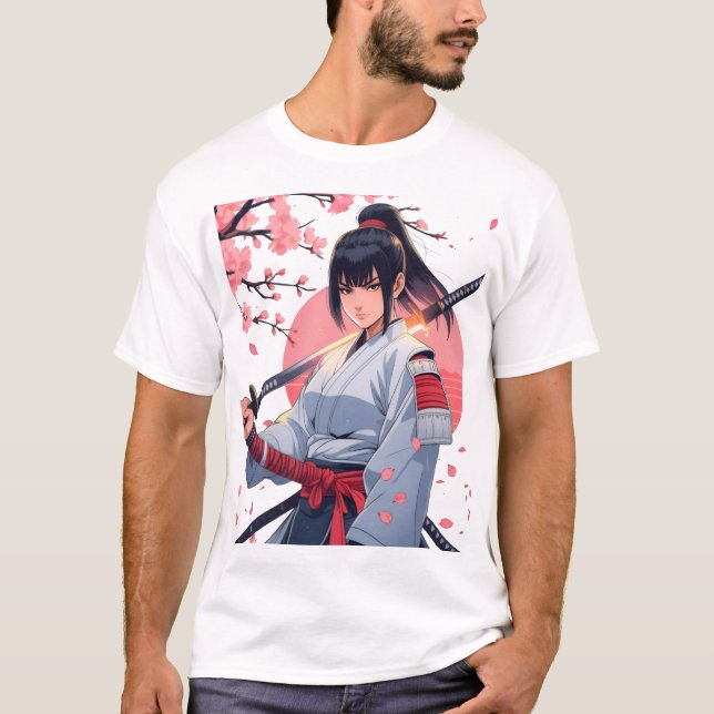 T-shirt Fierce Anime Samurai fille Katana |Guerrier japona (Devant)