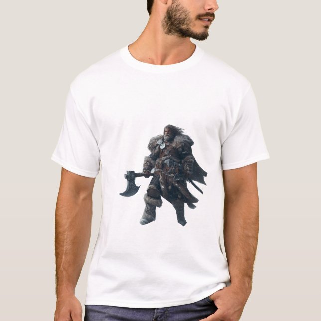 T-shirt Fierce Barbarian Warrior avec l'Ancien Ax (Devant)