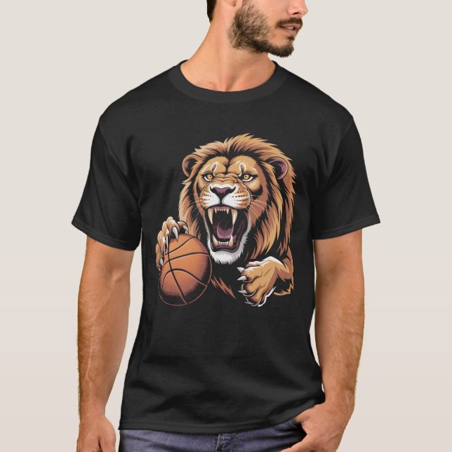 T-shirt fierce Basketball Lion Mascot Sports Team Spirit R (Devant)