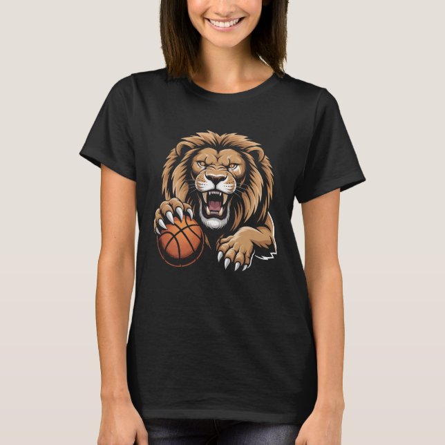 T-shirt fierce Basketball Lion Mascot Sports Team Spirit R (Devant)