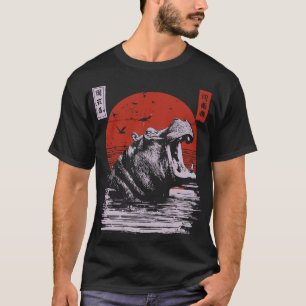 T-shirt Fierce Roaring Hippo River Beast Design Vintage