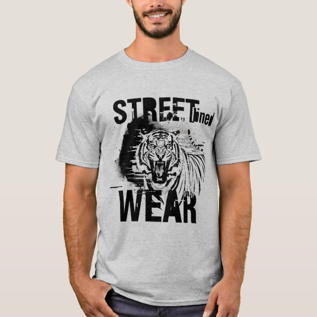 T-shirt Fierce Roaring Tiger Black and White Streetwear (Devant)