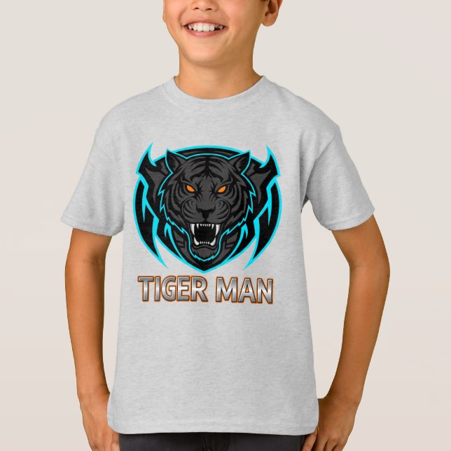 T-shirt Fierce Tiger Man Gaming Mascot Kids' (Devant)