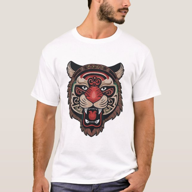 T-shirt Fierce Tigre Tribal Face (Devant)