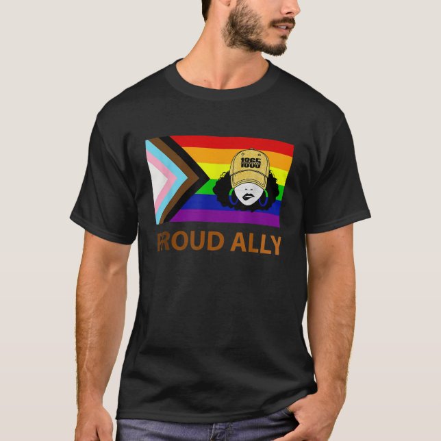 T-shirt Fière Ally 1865 Junetdix femmes noires LGBT Rainbo (Devant)