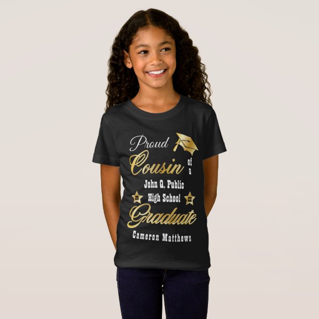T-Shirt Fière Cousin du nom du diplômé | Diplôme scolaire (Devant entier)