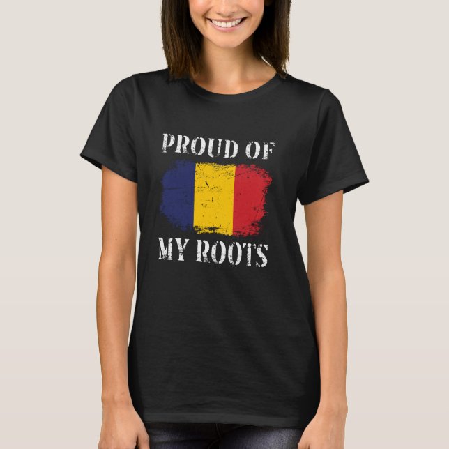 T-shirt Fière De Mes Racines Roumaines Drapeau Roumain Rou (Devant)