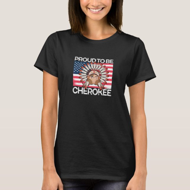 T-shirt Fière D'Être Cherokee Native Cat American Flag Pri (Devant)