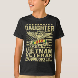 T-shirt Fière Fille Du Vietnam Ancien Drapeau Américain Mi