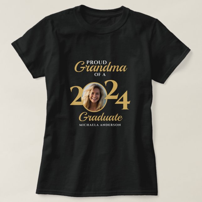 T-shirt Fière grand-mère d'une photo et d'un nom de 2024 (Design devant)