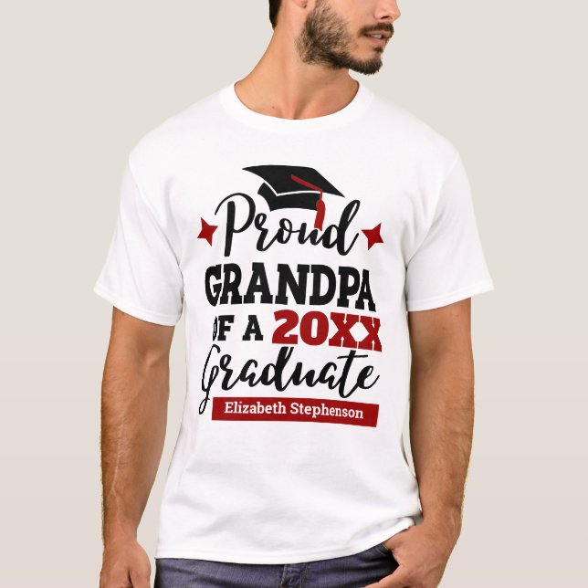 T-shirt Fière grand-père de 2022 diplômé noir rouge nom du (Devant)