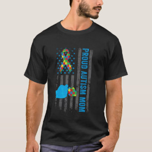 T-shirt Fière maman autiste Drapeau américain États-Unis S