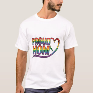 T-shirt Fière Maman Cœur Arc-en-ciel Gravure Vintage Desig