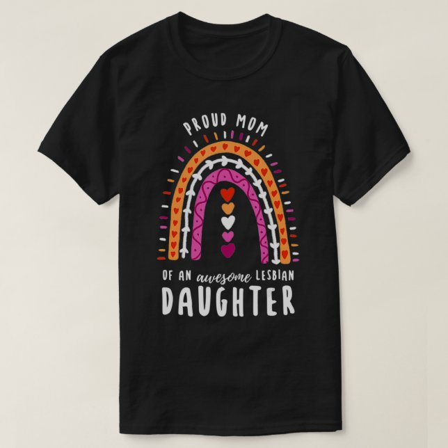 T-shirt Fière mère lesbienne fille arc-en-ciel  (Design devant)