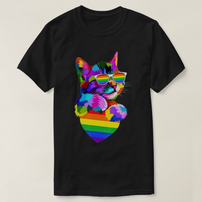 T-shirt Fière Mignonne Cat Pride LGBT Drapeau Coeur G (Design devant)