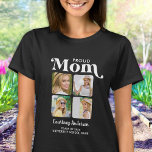 T-shirt Fière MOM Rétro Moderne Personnalisé 4 Photo Gradu<br><div class="desc">Félicitations pour l'obtention du diplôme de votre enfant ! En tant que mère fière, vous méritez de montrer votre amour et votre soutien avec un t-shirt personnalisé. Ce design rétro-moderne présente un collage photo présentant quatre de vos souvenirs préférés avec votre diplômé. Que ce soit au lycée, au collège ou...</div>
