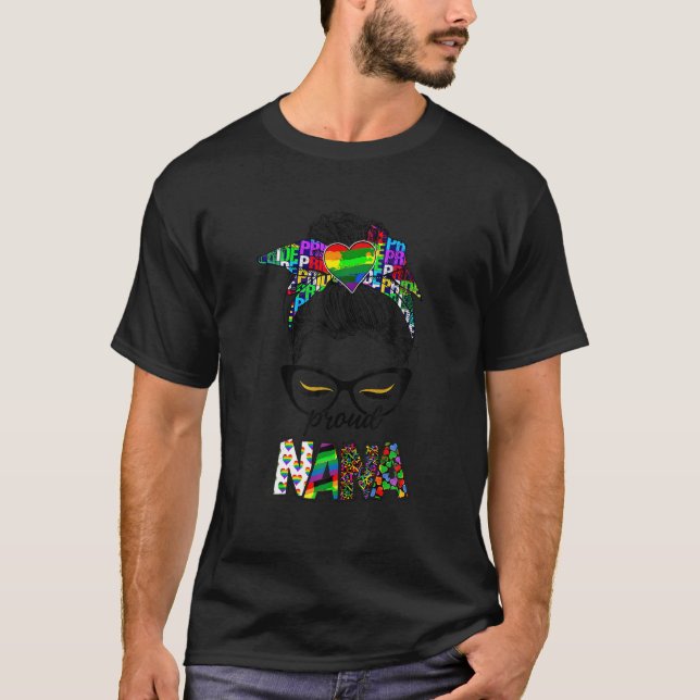 T-shirt Fière Nana LGBT Pride Rainbow Messy Bun Hair Mothe (Devant)