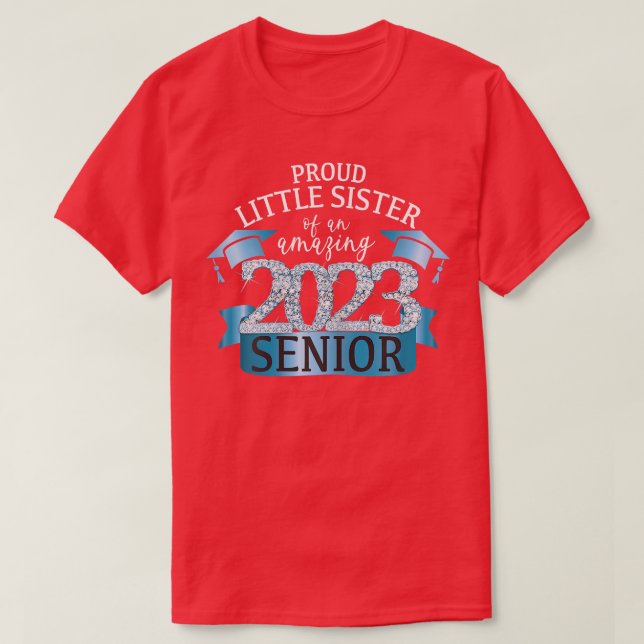 T-shirt Fière Petite Soeur d'un Senior 2023 I Cute Blue O (Design devant)
