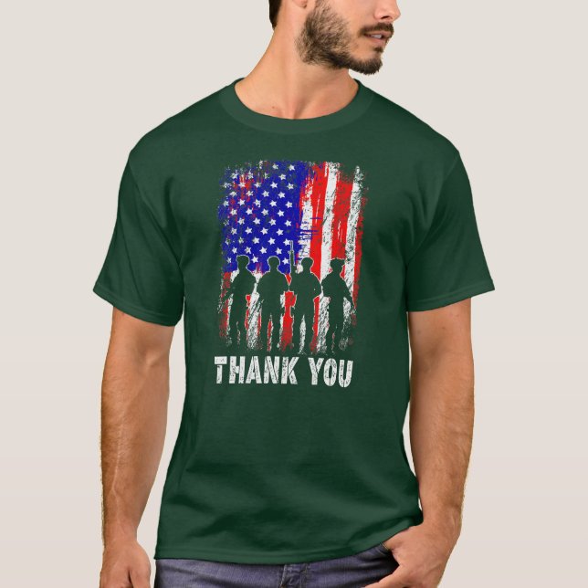 T-shirt Fiers vétérans américains Merci du drapeau (Devant)