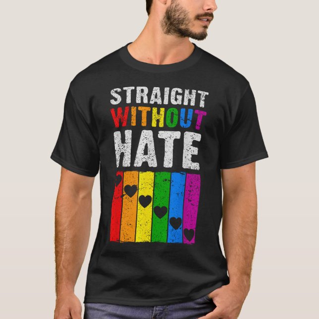 T-shirt Fierté Ally Droite Coeurs Arc-en-ciel Lgbt (Devant)