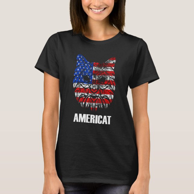 T-shirt Fierté Américaine Chat Patriotique 4 Juillet Améri (Devant)