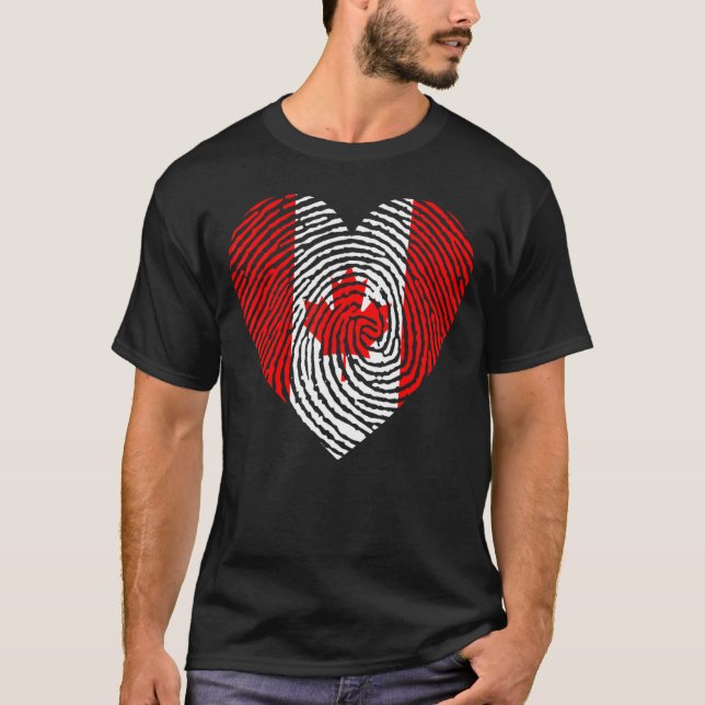 T-shirt Fierté canadienne Empreinte digitale Coeur Érable  (Devant)