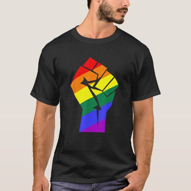 T-shirt Fierté Chemise LGBTQ Arc-en-ciel Poing Résiste Vêt (Devant)