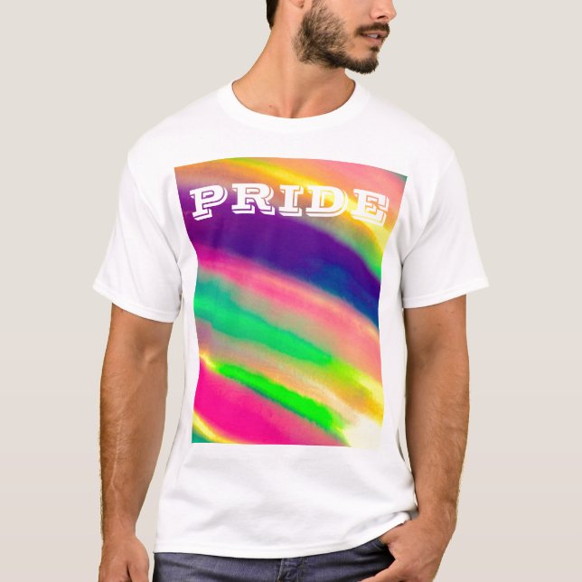 T-shirt Fierté de la pluie arc-en-ciel aquarelle LGBT de P (Devant)