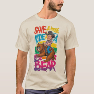 T-shirt Fierté de l'ours gay sauve un cheval monte un ours