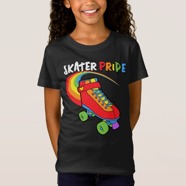 T-Shirt Fierté de patinage Rainbow Cartoon Roller Patinage (Devant)