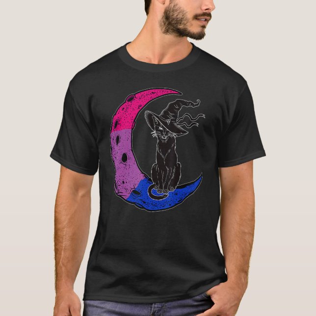 T-shirt Fierté de sorcière de chat d'espace de lune bisexu (Devant)