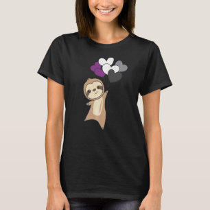 T-shirt Fierté Drapeau Asexuel Lgbtq Coeurs Balloon Sloth