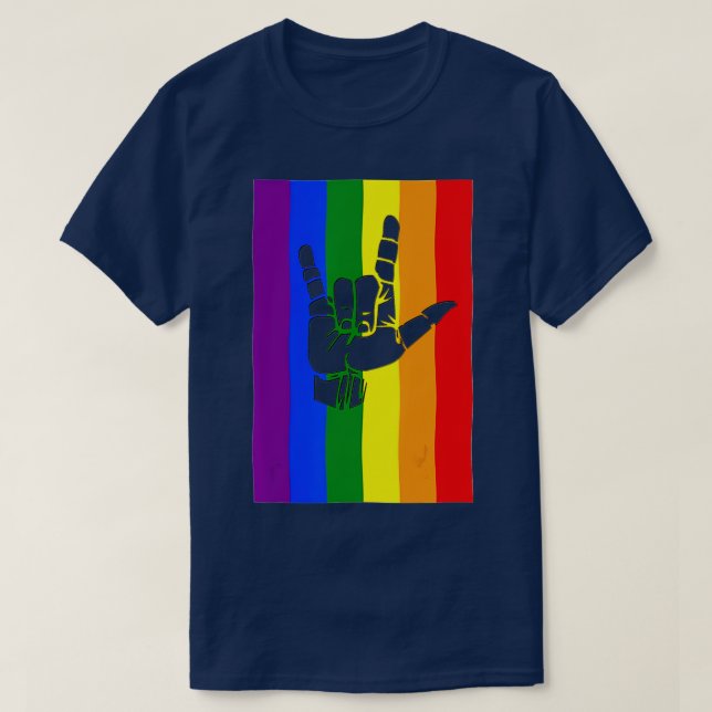T-shirt Fierté Drapeau et l'amour Signe ASL Je vous aime C (Design devant)
