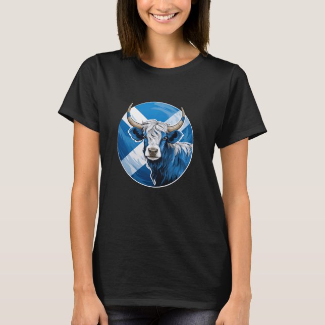 T-shirt Fierté écossaise Vache des Highlands Drapeau d'Éco (Devant)